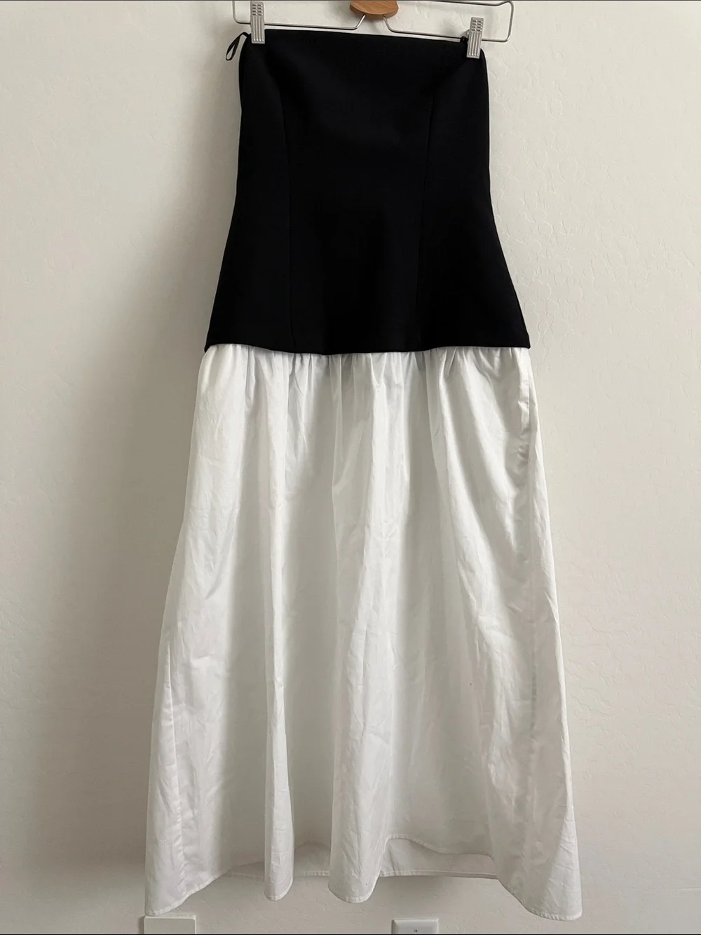 zara strapless poplin white and black dress Sz M - Picture 6 of 10